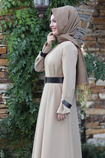 Naz Tesettür Elbise - Camel - Semra Aydın